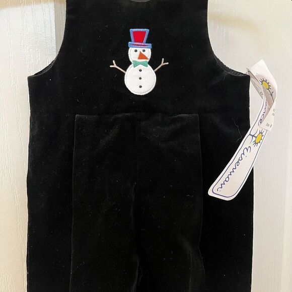 Florence Eiseman Black Velvet Snowman Longall Overalls Romper Boys 6 Months NWT - Picture 3 of 13